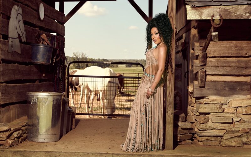 K. Michelle standing beside a wooden fence in a rural setting.
